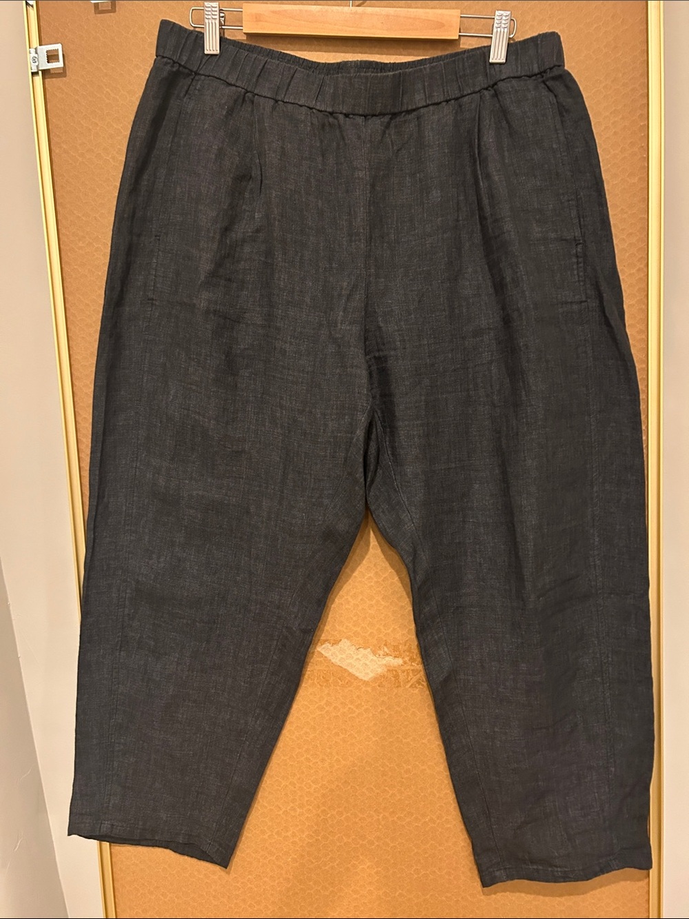 Eileen Fisher Women’s Dark Charcoal Linen Elastic-Waist lantern pants